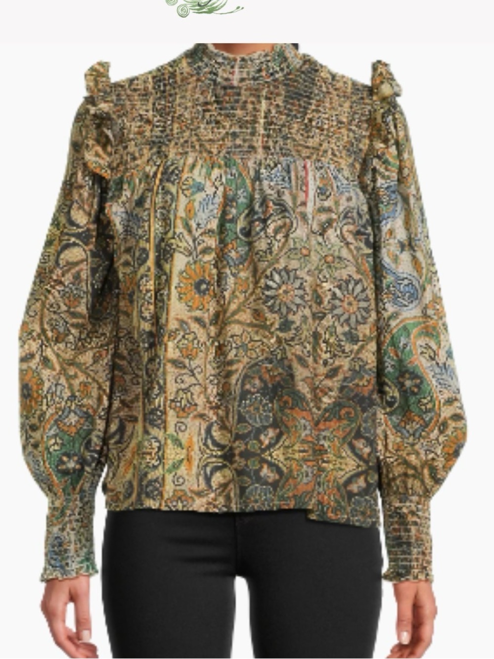 Ro’s Garden Women’s Gemma Floral Smocked Cotton Long Sleeve Top M